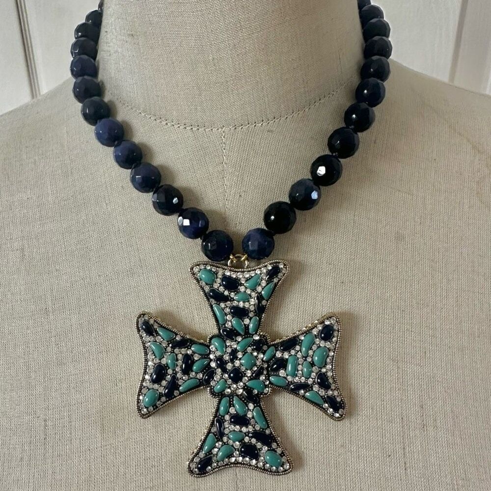 Heidi Daus “Jet Set” Pave Crystal Maltese Cross Necklace